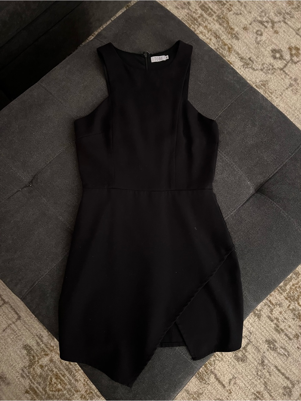 Tobi Black Sleeveless Mini Dress with Asymmetric Skirt